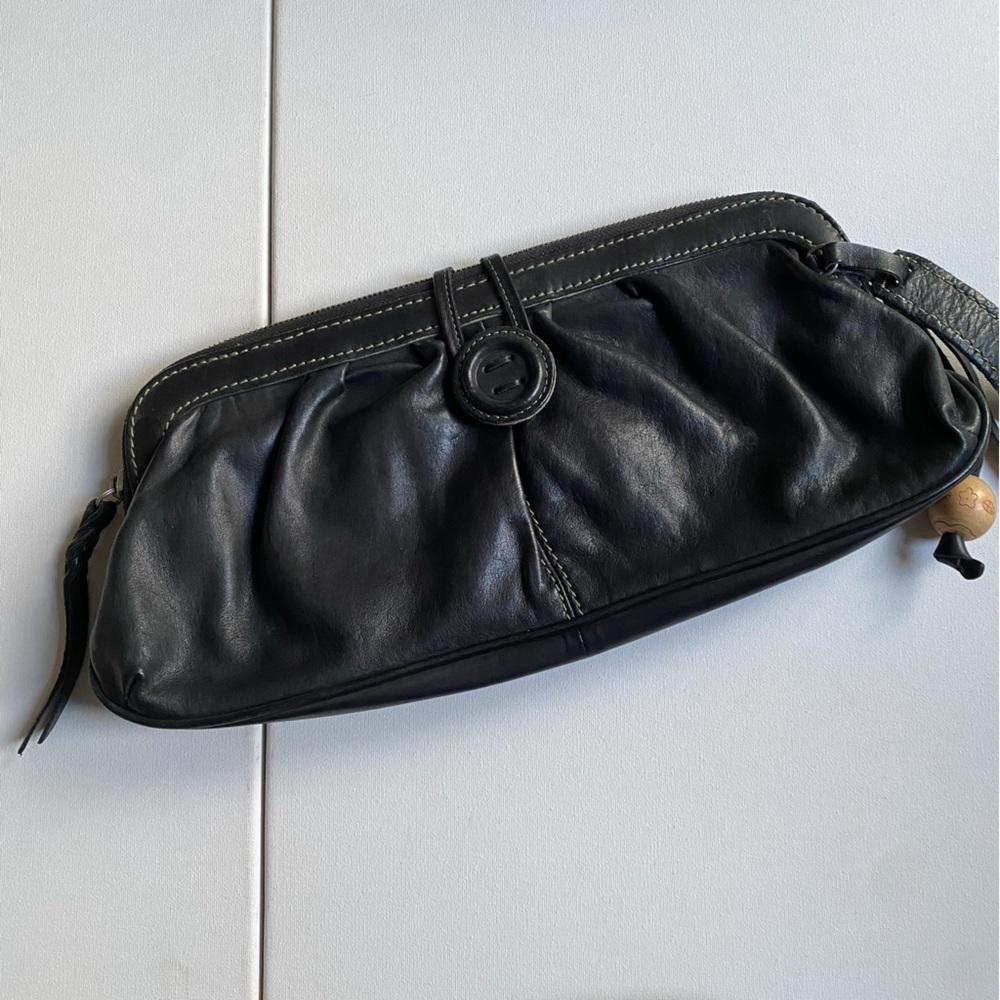 Fossil Vintage Black Leather Clutch Purse Y2K
